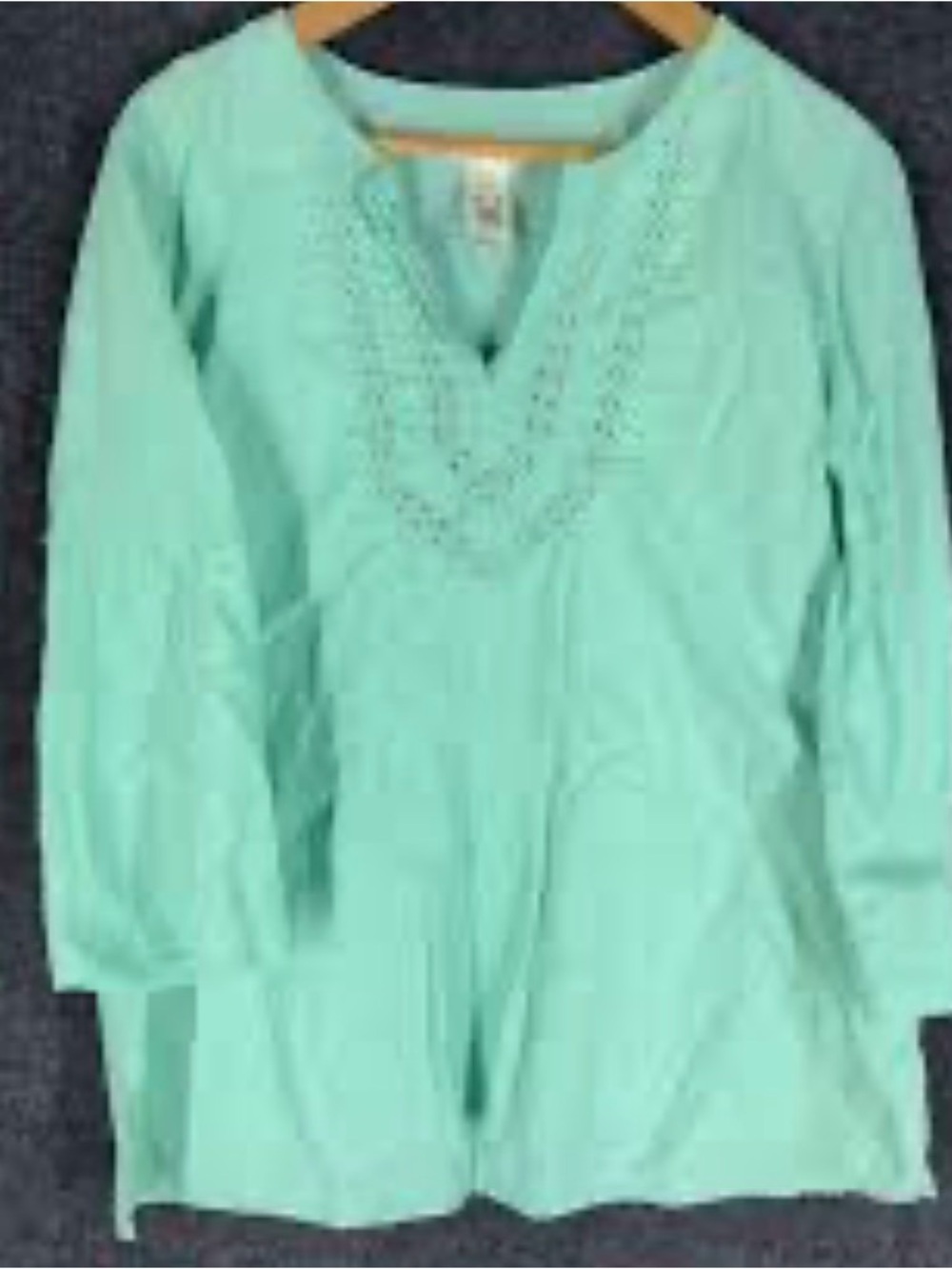 Liz Claiborne Crazy Horse Crochet-Trim Tunic Top - Mint Green sorry for wrinkles